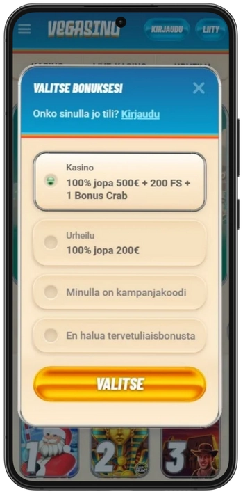 Vegasino bonusvalikoima