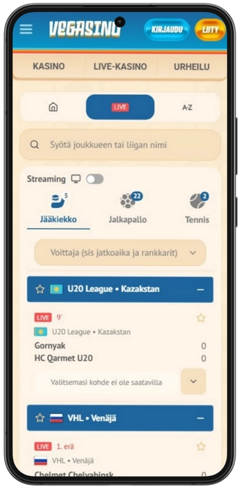 Vegasino live-vedonlyönti