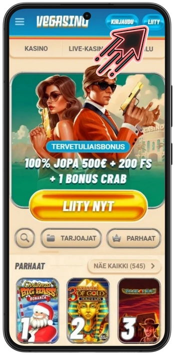 Vegasino rekisteröintipainike