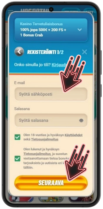 Vegasino rekisteröi vaihe 1