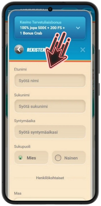 Vegasino rekisteröi vaihe 2